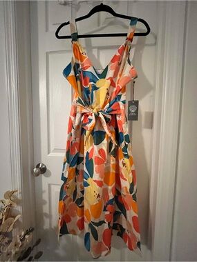 Vince Camuto Multicolor Floral Tie-Front Midi Dress